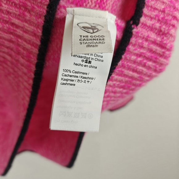 J.Crew Relaxed Cashmere Pink Crewneck Sweater Black Trim Classic Cozy Knit M - Picture 13 of 13